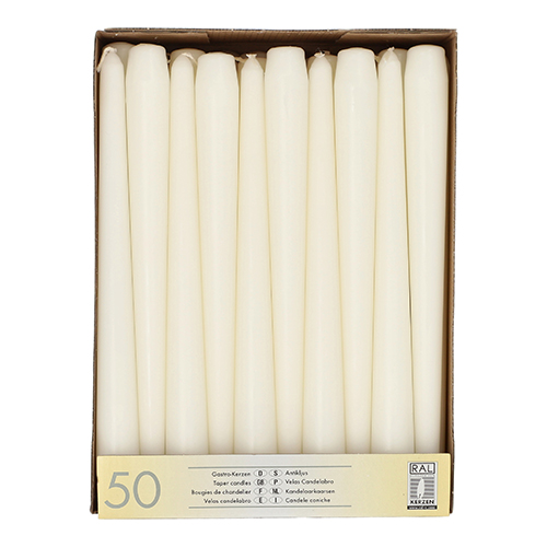 2 x 50 Leuchterkerzen Ø 2,2 cm · 25 cm weiss