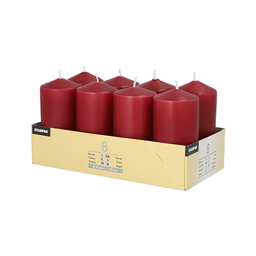 6 x 8 Stumpenkerzen Ø 50 mm · 100 mm bordeaux