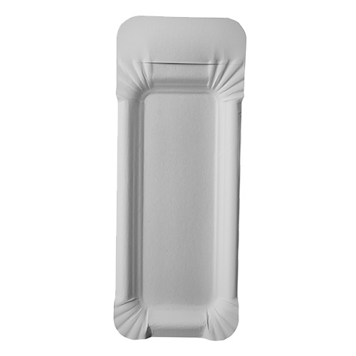 25 Teller, Pappe "pure" eckig 8 cm x 21 cm weiss mit Anfasser