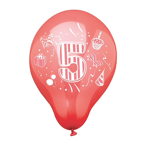 6 Zahlenluftballons Ø 25 cm farbig sortiert "5"