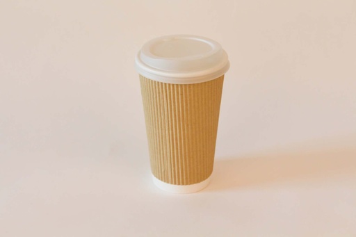 Kaffeebecher Ø90mm/400ml, geriffelt mit Deckel CPLA weiß / braun / 1000 Stk.