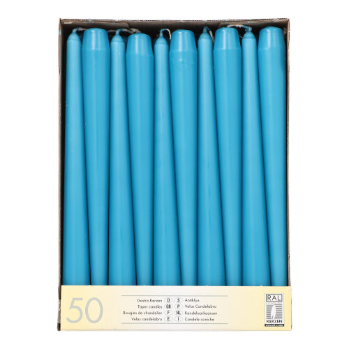 2 x 50 Leuchterkerzen Ø 2,2 cm · 25 cm türkis