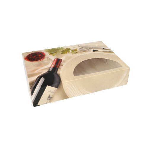 22 x 5 Transport- und Catering-Kartons 8 cm x 24,5 cm x 35,5 cm "Burgund" mit Sichtfenster, einteilig