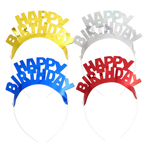 4 Haarreifen farbig sortiert "Happy Birthday" "Metallic"