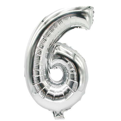 24 x Folienluftballon 35 cm x 20 cm silber "6"
