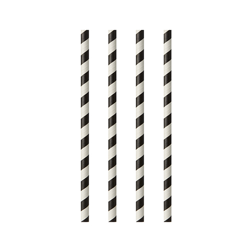 10 x 100 Trinkhalme, Papier Ø 6 mm · 20 cm schwarz/weiss "Stripes"