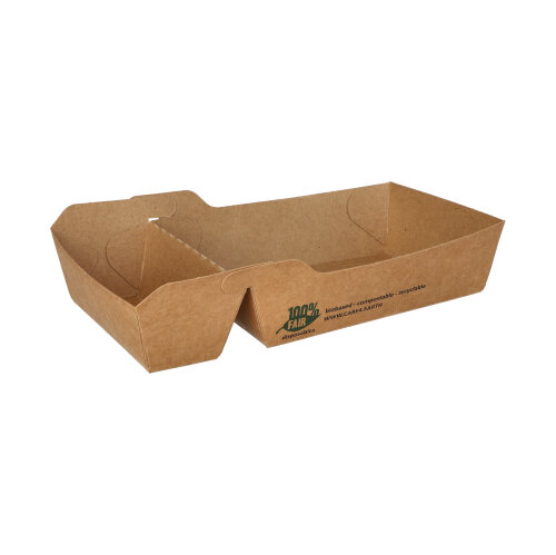 80 Pommes-Frites-Trays, Pappe "pure" 2-geteilt 3,5 cm x 8,5 cm x 16,2 cm braun "100% Fair" groß