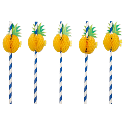 10 x 50 Trinkhalme, Papier Ø 6 mm · 20 cm blau/weiss "Pineapple"