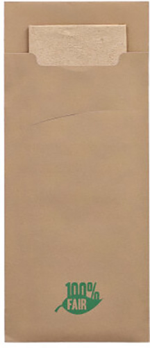520 Bestecktaschen 20 cm x 8,5 cm braun "100% Fair" inkl. naturfarbener Recycling-Serviette