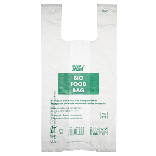 10 x 100 Hemdchen-Tragetaschen, Bio-Folie 55 cm x 28 cm x 20 cm transparent Knotenbeutel auf Rolle