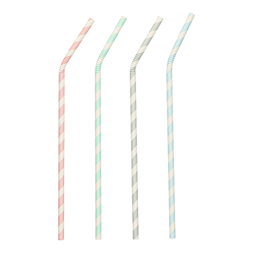 10 x 100 Trinkhalme, Papier Ø 6 mm · 22 cm farbig sortiert "Stripes" flexibel