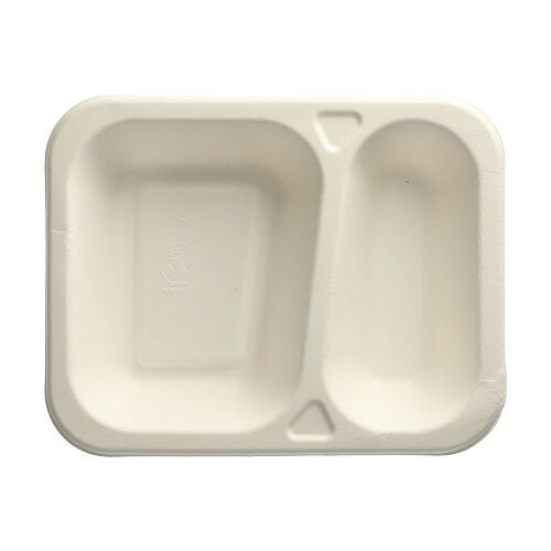 6 x 100 Siegelschalen, Zuckerrohr 2-geteilt 725 ml 4,2 cm x 18,5 cm x 23,5 cm weiss