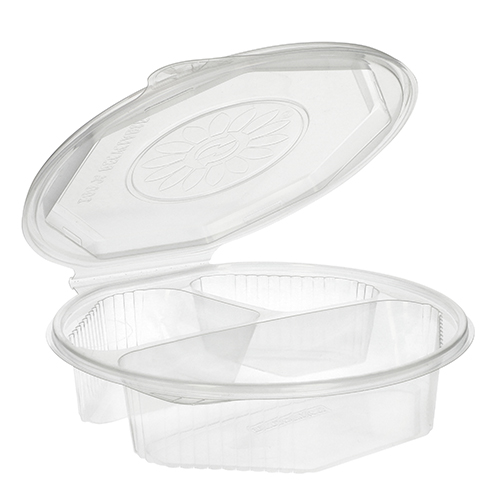 4 x 25 Menüboxen mit Klappdeckeln, PP 3-geteilt 5,9 cm x 21,5 cm x 21,5 cm transparent 8-eckig