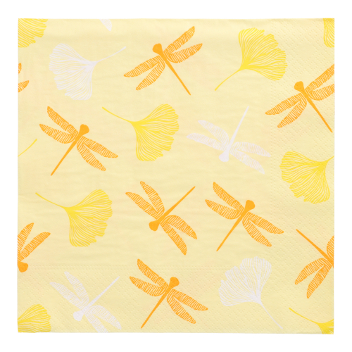 20 Servietten, 3-lagig 1/4-Falz 40 cm x 40 cm gelb "Ginko"