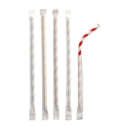 10 x 100 Trinkhalme, flexibel, Papier Ø 6 mm · 20 cm farbig sortiert "Stripes" einzeln gehüllt