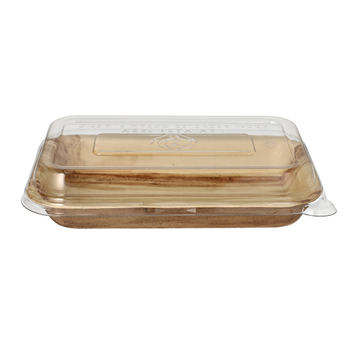 10 Schalen, Palmblatt eckig 400 ml 5 cm x 14 cm x 20 cm mit rPET Deckel "Kombipack"