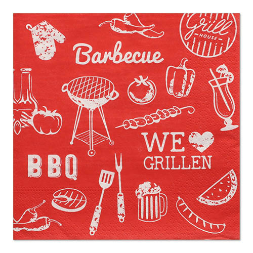 30 Servietten, 3-lagig 1/4-Falz 33 cm x 33 cm "BBQ Love"