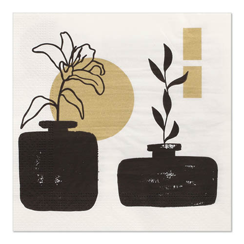 20 Servietten, 3-lagig 1/4-Falz 33 cm x 33 cm gold "Modern Vases"