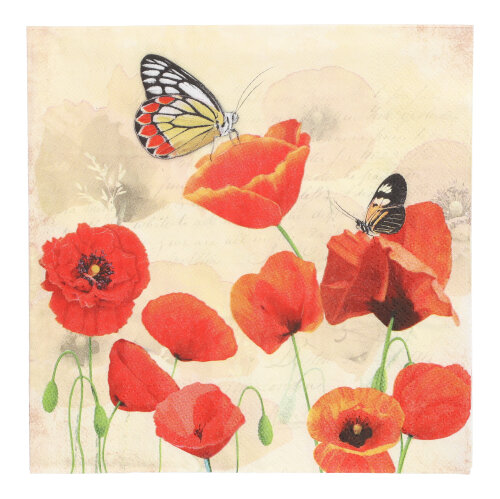 20 Servietten, 3-lagig 1/4-Falz 33 cm x 33 cm "Poppy Flowers"