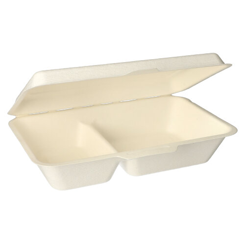 500 Menüboxen, Zuckerrohr "pure" 2-geteilt 6,5 cm x 24 cm x 15,5 cm