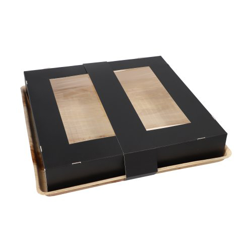 4 x 25 Tabletts, Palmblatt eckig 5 cm x 29 cm x 29 cm mit separatem Deckel und Banderole