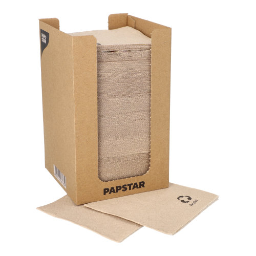 100 Servietten, 2-lagig "PUNTO" 1/4-Falz 20 cm x 20 cm natur aus recyceltem Papier, in Spenderbox