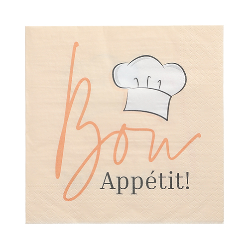 30 Servietten, 3-lagig 1/4-Falz 33 cm x 33 cm "Bon Appétit"