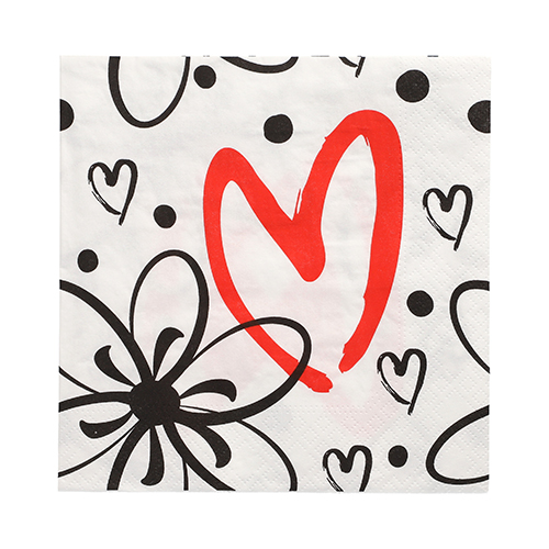 30 Servietten, 3-lagig 1/4-Falz 33 cm x 33 cm "Red Heart"