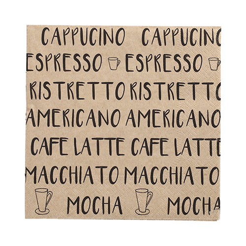 20 Servietten, 3-lagig 1/4-Falz 33 cm x 33 cm natur "Coffee Specialities" aus recyceltem Papier