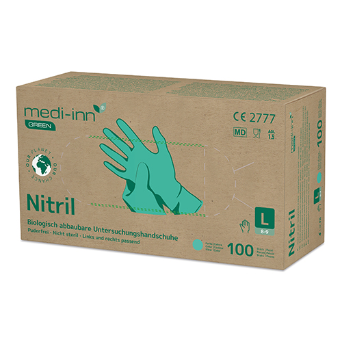 10 x 100 "Medi-Inn GREEN" Handschuhe, Nitril puderfrei grün Größe: L biologisch abbaubar