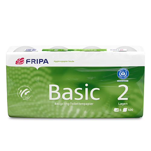 8 Rollen Toilettenpapier, 2-lagiges Tissue Ø 12 cm · 11,5 cm x 9,8 cm weiss "Basic" 250 Blatt