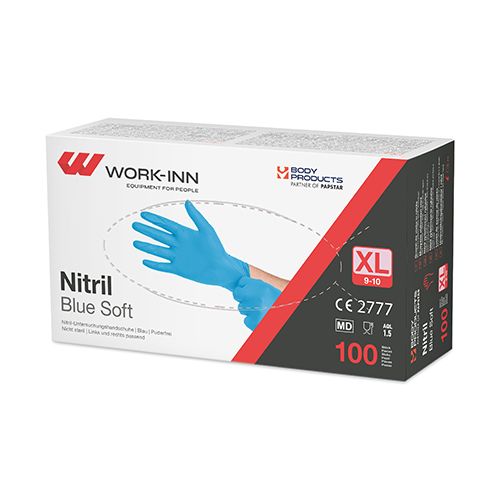 10 x 100 "WORK-INN/PS" Handschuhe, Nitril puderfrei "Blue Soft" blau Größe: XL