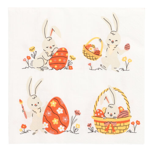 20 Servietten, 3-lagig 1/4-Falz 33 cm x 33 cm "Rabbit Parade"