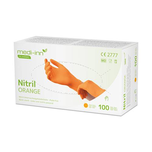 10 x 100 "Medi-Inn Classic" Handschuhe, Nitril puderfrei orange "Nitril Orange" Größe: S