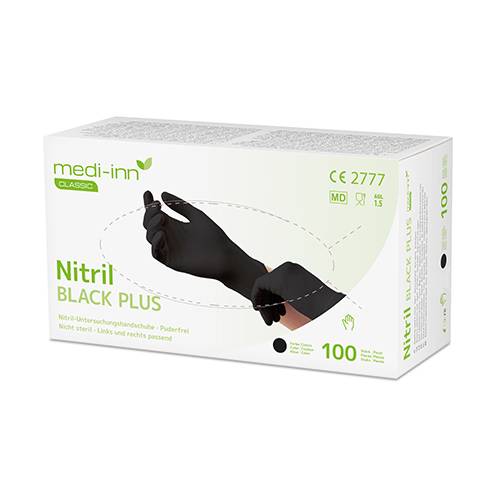10 x 100 "Medi-Inn Classic" Handschuhe, Nitril puderfrei schwarz "Black Plus" Größe: S
