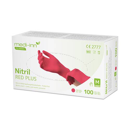 10 x 100 "Medi-Inn Classic" Handschuhe, Nitril puderfrei rot "Red Plus" Größe: S