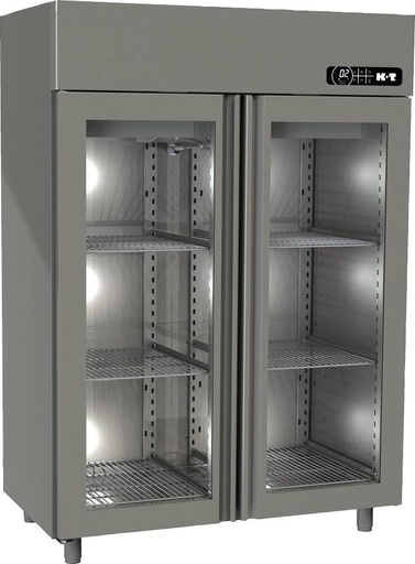 K+T Doppeltürenumluftkühlschrank GN 2/1, mit zwei Glastüren, steckerfertig