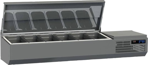 K+T Kühlaufsatz mit CNS-Deckel für 6 x GN 1/3, Behältertiefe 150 mm, steckerfertig