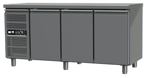 K+T Kühltisch GN 2/3, Korpushöhe 700 mm, abgekantete Arbeitsplatte, 3 Abteile, steckerfertig