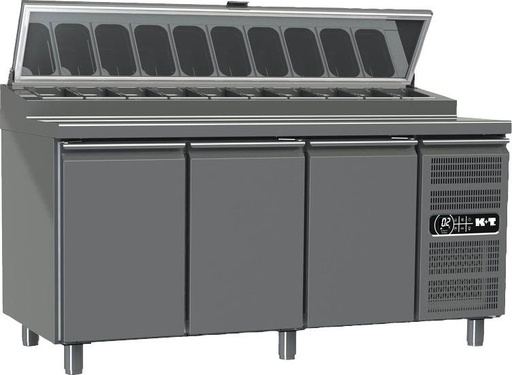 K+T Belegstation GN 1/1, Korpushöhe 700, abgekantete Arbeitsplatte, 3 Abteile, Zentralkühlung