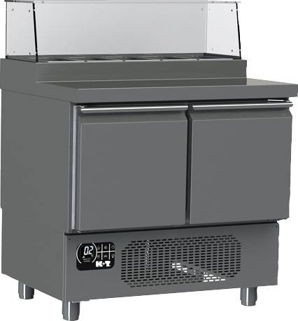 K+T Belegstation GN 1/1, Korpushöhe 475 mm, abgekantete CNS-Arbeitsplatte, 2 Abteile, steckerfertig