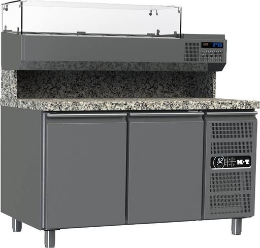 K+T Pizzakühltisch EN 600 x 400, Korpushöhe 700,abgekantete Granitarbeitsplatte,2 Abteile,Zentralkühlung