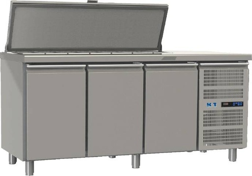 K+T Saladette GN 1/1, Korpushöhe 700 mm, abgekantete Arbeitsplatte, 3 Abteile, Zentralkühlung