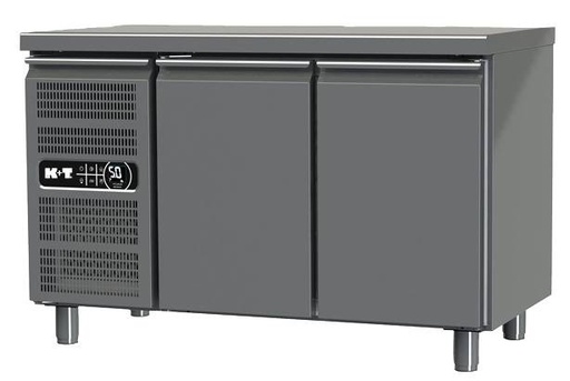 K+T Tiefkühltisch GN 1/1, Korpushöhe 650 mm, abgekantete Arbeitsplatte, 2 Abteile, steckerfertig