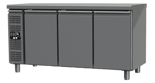 K+T Tiefkühltisch GN 1/1, Korpushöhe 650 mm, abgekantete Arbeitsplatte, 3 Abteile, Zentralkühlung