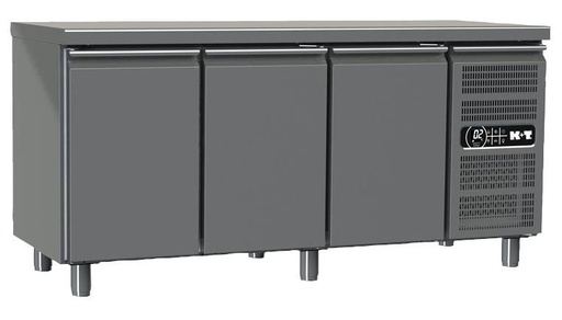 K+T Tiefkühltisch GN 1/1, Korpushöhe 700 mm, abgekantete Arbeitsplatte, 3 Abteile, steckerfertig