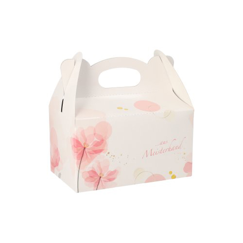 10 x 20 Gebäck-Kartons, Pappe eckig 16 cm x 10 cm x 9 cm rosé mit Tragegriff