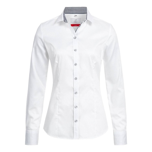 Bluse, weiß mit Kontrast grau