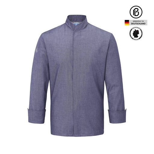TRECK-ZERO, farbige Kochjacke, blaue Denim-Optik